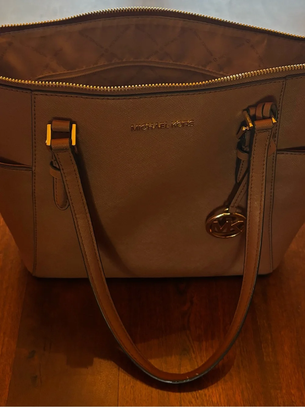 Michael Kors Taupe Saffiano Leather Tote with Gold Hardware